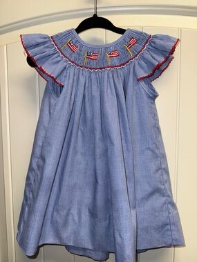 Edgehill Collection Girls Blue Smocked Flag Dress